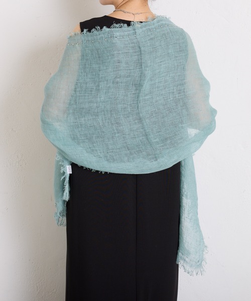 COLLAGE GALLARDAGALANTE（コラージュガリャルダガランテ）の「ビーズリネンストール（ストール/ショール・レディース・ブルー/オフホワイト・FREE）」の8枚目の写真