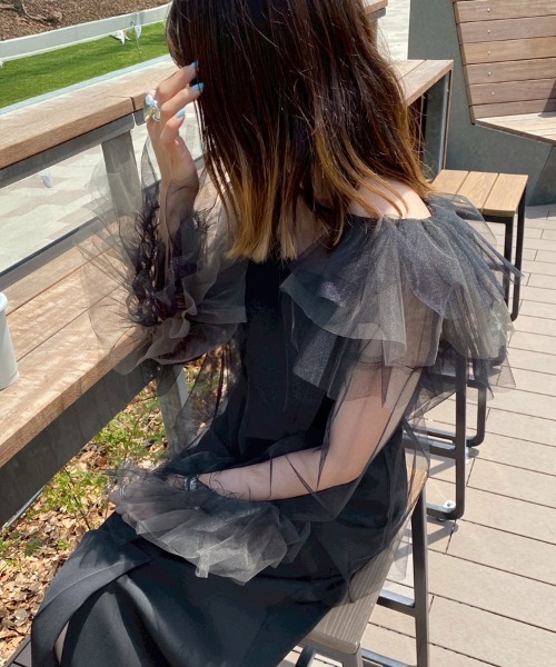 DONOBAN（ドノバン）の「【ANDRESD】blooming tulle dress［ブルーミングチュールドレス］（ドレス・レディース・ブラック/ライトブルー/オリーブ/ベージュ/オレンジ・S/M/L）」の6枚目の写真