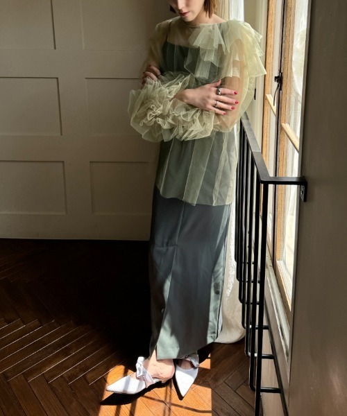 DONOBAN（ドノバン）の「【ANDRESD】blooming tulle dress［ブルーミングチュールドレス］（ドレス・レディース・ブラック/ライトブルー/オリーブ/ベージュ/オレンジ・S/M/L）」の22枚目の写真