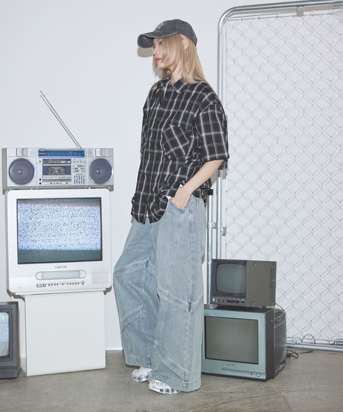 MSG(エムエスジー)の「ボックスシルエット五分丈チェックシャツ【UNISEX】(シャツ/ブラウス・メンズ・ブラック/ベージュ/ブラウン・S/M/L)」の10枚目の写真