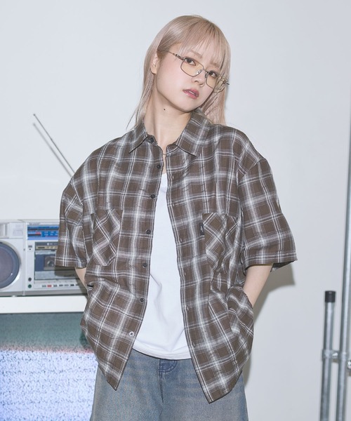 MSG(エムエスジー)の「ボックスシルエット五分丈チェックシャツ【UNISEX】(シャツ/ブラウス・メンズ・ブラック/ベージュ/ブラウン・S/M/L)」の12枚目の写真