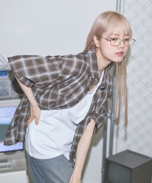 MSG(エムエスジー)の「ボックスシルエット五分丈チェックシャツ【UNISEX】(シャツ/ブラウス・メンズ・ブラック/ベージュ/ブラウン・S/M/L)」の14枚目の写真