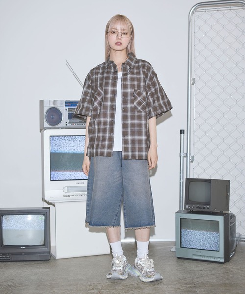 MSG(エムエスジー)の「ボックスシルエット五分丈チェックシャツ【UNISEX】(シャツ/ブラウス・メンズ・ブラック/ベージュ/ブラウン・S/M/L)」の16枚目の写真