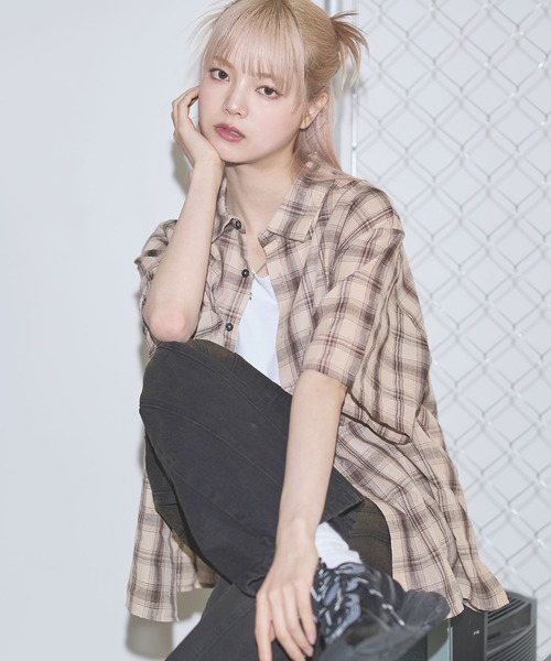 MSG(エムエスジー)の「ボックスシルエット五分丈チェックシャツ【UNISEX】(シャツ/ブラウス・メンズ・ブラック/ベージュ/ブラウン・S/M/L)」の20枚目の写真