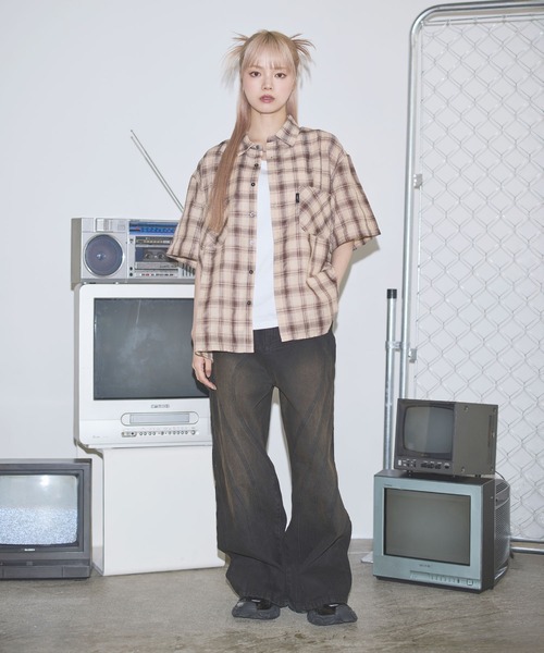 MSG(エムエスジー)の「ボックスシルエット五分丈チェックシャツ【UNISEX】(シャツ/ブラウス・メンズ・ブラック/ベージュ/ブラウン・S/M/L)」の22枚目の写真