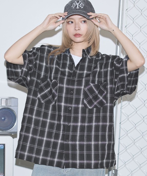 MSG(エムエスジー)の「ボックスシルエット五分丈チェックシャツ【UNISEX】(シャツ/ブラウス・メンズ・ブラック/ベージュ/ブラウン・S/M/L)」の7枚目の写真