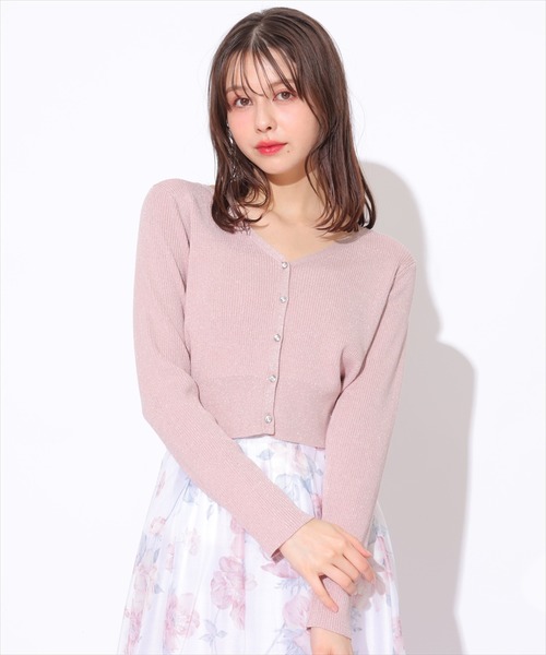 SWINGLE（スウィングル）の「Vネックエレガンスラメリブニットカーディガン（カーディガン/ボレロ・レディース・オフホワイト/ライトグレー/ピンク/ネイビー・FREE）」の4枚目の写真