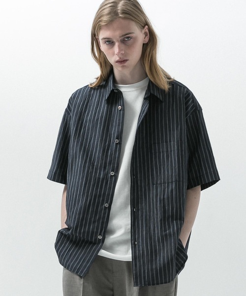 セール】【SLICK/スリック】Linen Washer Stripe Regular Collar