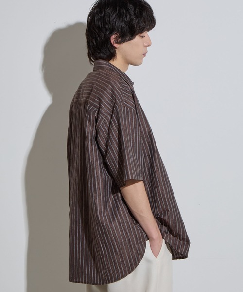 SLICK（スリック）の「【SLICK/スリック】Linen Washer Stripe Regular Collar Shirt / リネンワッシャーストライプレギュラーカラーシャツ（シャツ/ブラウス・メンズ・ネイビー/ブラウン/サックスブルー・1/2/3）」の6枚目の写真