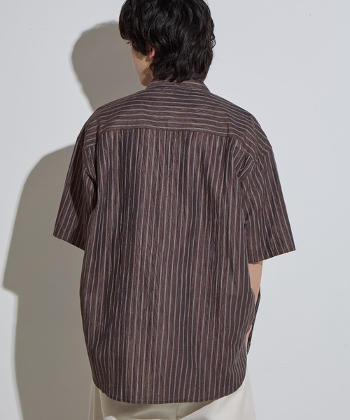 SLICK（スリック）の「【SLICK/スリック】Linen Washer Stripe Regular Collar Shirt / リネンワッシャーストライプレギュラーカラーシャツ（シャツ/ブラウス・メンズ・ネイビー/ブラウン/サックスブルー・1/2/3）」の7枚目の写真