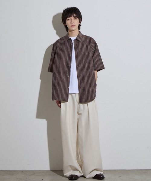 SLICK（スリック）の「【SLICK/スリック】Linen Washer Stripe Regular Collar Shirt / リネンワッシャーストライプレギュラーカラーシャツ（シャツ/ブラウス・メンズ・ネイビー/ブラウン/サックスブルー・1/2/3）」の8枚目の写真