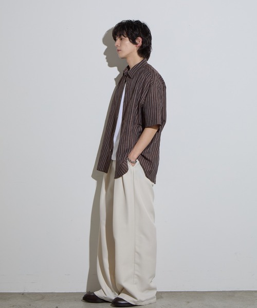SLICK（スリック）の「【SLICK/スリック】Linen Washer Stripe Regular Collar Shirt / リネンワッシャーストライプレギュラーカラーシャツ（シャツ/ブラウス・メンズ・ネイビー/ブラウン/サックスブルー・1/2/3）」の9枚目の写真