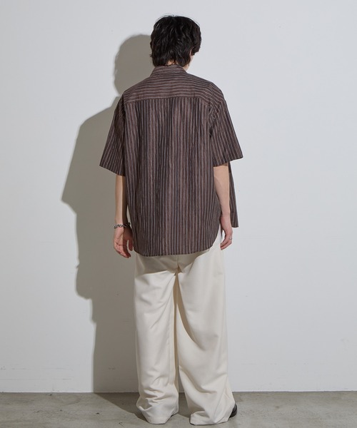 SLICK（スリック）の「【SLICK/スリック】Linen Washer Stripe Regular Collar Shirt / リネンワッシャーストライプレギュラーカラーシャツ（シャツ/ブラウス・メンズ・ネイビー/ブラウン/サックスブルー・1/2/3）」の10枚目の写真