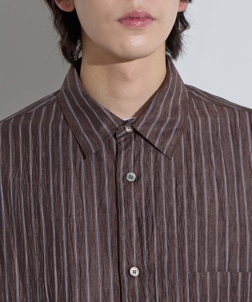 SLICK（スリック）の「【SLICK/スリック】Linen Washer Stripe Regular Collar Shirt / リネンワッシャーストライプレギュラーカラーシャツ（シャツ/ブラウス・メンズ・ネイビー/ブラウン/サックスブルー・1/2/3）」の11枚目の写真