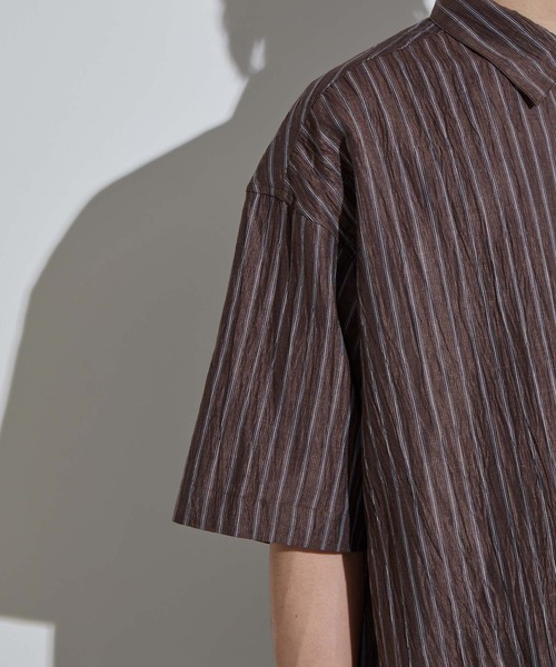 SLICK（スリック）の「【SLICK/スリック】Linen Washer Stripe Regular Collar Shirt / リネンワッシャーストライプレギュラーカラーシャツ（シャツ/ブラウス・メンズ・ネイビー/ブラウン/サックスブルー・1/2/3）」の12枚目の写真