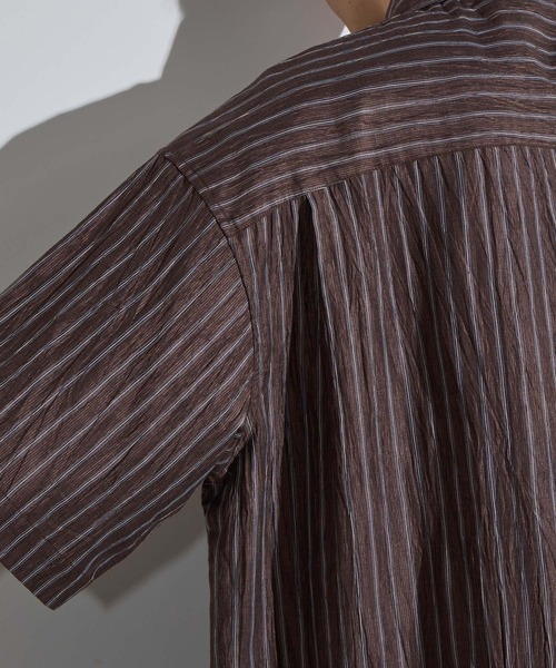 SLICK（スリック）の「【SLICK/スリック】Linen Washer Stripe Regular Collar Shirt / リネンワッシャーストライプレギュラーカラーシャツ（シャツ/ブラウス・メンズ・ネイビー/ブラウン/サックスブルー・1/2/3）」の14枚目の写真