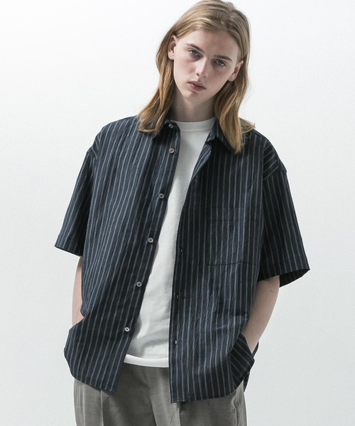 SLICK（スリック）の「【SLICK/スリック】Linen Washer Stripe Regular Collar Shirt / リネンワッシャーストライプレギュラーカラーシャツ（シャツ/ブラウス・メンズ・ネイビー/ブラウン/サックスブルー・1/2/3）」の16枚目の写真