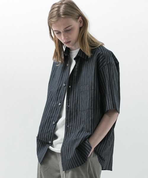 SLICK（スリック）の「【SLICK/スリック】Linen Washer Stripe Regular Collar Shirt / リネンワッシャーストライプレギュラーカラーシャツ（シャツ/ブラウス・メンズ・ネイビー/ブラウン/サックスブルー・1/2/3）」の17枚目の写真