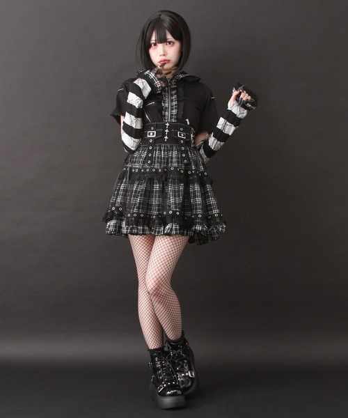 夢展望 DearMyLove ディアマイラブ フレアスカート グレー チェック 夢展望 DearMyLove ディアマイラブ チェックモチーフ柄フレア