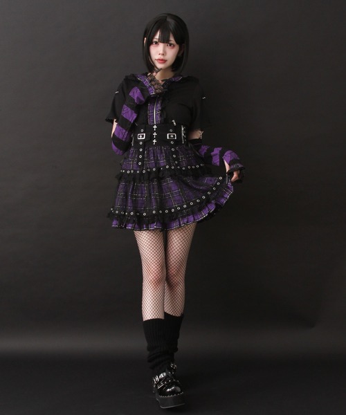 DearMyLove(ディアマイラブ)の「十字架クモレースチェックティアード風スカート(スカート・レディース・チェリーピンク/レッド/ブラック/パープル・SMALL/MEDIUM/LARGE/LL/3L)」の8枚目の写真