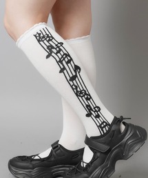 SPINNS | コットンハイソックス/音符/ウィッシュコア(ソックス/靴下)