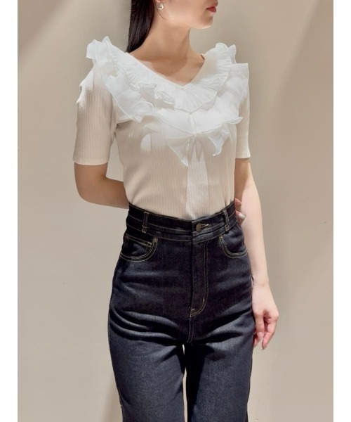 SNIDEL（スナイデル）の「フリルカラーカットプルオーバー（Tシャツ/カットソー・レディース・ブラック/アイボリー/ミント・F）」の2枚目の写真