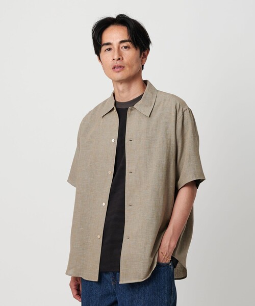 ★Abercrombie & Fitch★キャンプカラーリネンブレンドシャツ ツイスト リネンブレンド キャンプカラーフォルム シャツ