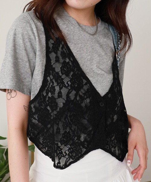 ROOPTOKYO(ループトウキョウ)の「花柄メッシュベスト付き Tシャツ 秋物 秋服 2026年秋冬(Tシャツ/カットソー・レディース・ホワイト/グレー・FREE)」の15枚目の写真