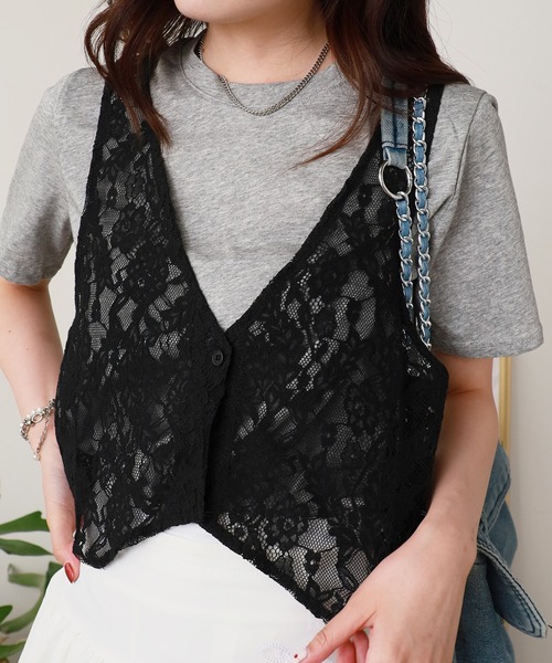 ROOPTOKYO(ループトウキョウ)の「花柄メッシュベスト付き Tシャツ 秋物 秋服 2026年秋冬(Tシャツ/カットソー・レディース・ホワイト/グレー・FREE)」の14枚目の写真