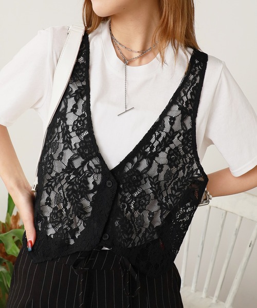 ROOPTOKYO(ループトウキョウ)の「花柄メッシュベスト付き Tシャツ 秋物 秋服 2026年秋冬(Tシャツ/カットソー・レディース・ホワイト/グレー・FREE)」の9枚目の写真