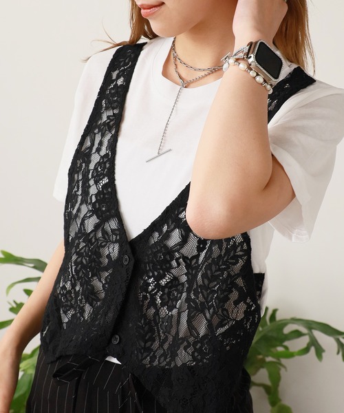 ROOPTOKYO(ループトウキョウ)の「花柄メッシュベスト付き Tシャツ 秋物 秋服 2026年秋冬(Tシャツ/カットソー・レディース・ホワイト/グレー・FREE)」の10枚目の写真
