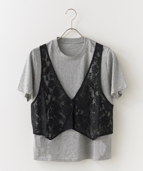 ROOPTOKYO(ループトウキョウ)の「花柄メッシュベスト付き Tシャツ 秋物 秋服 2026年秋冬(Tシャツ/カットソー・レディース・ホワイト/グレー・FREE)」の13枚目の写真