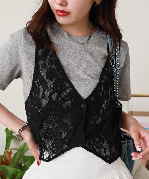 ROOPTOKYO(ループトウキョウ)の「花柄メッシュベスト付き Tシャツ 秋物 秋服 2026年秋冬(Tシャツ/カットソー・レディース・ホワイト/グレー・FREE)」の19枚目の写真