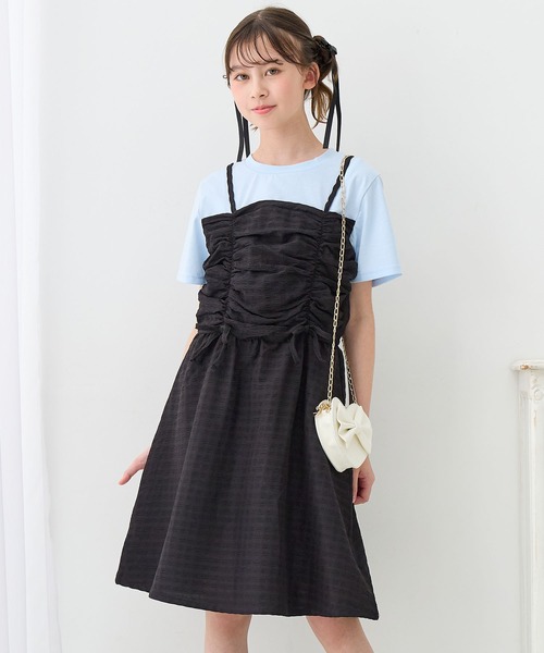 セール】シャーリングデザイン Tシャツドッキングワンピース