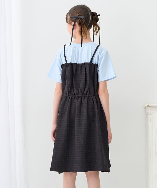 Amourire girl（アムリールガール）の「シャーリングデザイン Tシャツドッキングワンピース（ワンピース・キッズ・ブラック/サックスブルー・160cm/150cm/140cm/130cm）」の9枚目の写真