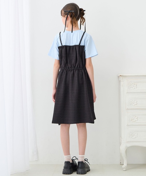 Amourire girl（アムリールガール）の「シャーリングデザイン Tシャツドッキングワンピース（ワンピース・キッズ・ブラック/サックスブルー・160cm/150cm/140cm/130cm）」の6枚目の写真