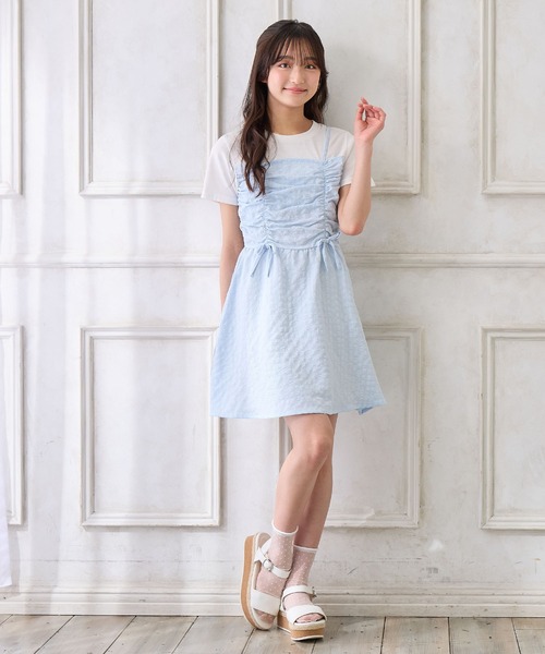 Amourire girl（アムリールガール）の「シャーリングデザイン Tシャツドッキングワンピース（ワンピース・キッズ・ブラック/サックスブルー・160cm/150cm/140cm/130cm）」の16枚目の写真