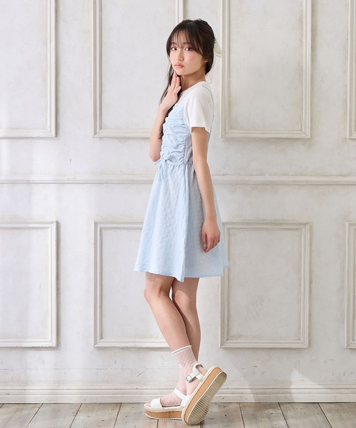 Amourire girl（アムリールガール）の「シャーリングデザイン Tシャツドッキングワンピース（ワンピース・キッズ・ブラック/サックスブルー・160cm/150cm/140cm/130cm）」の17枚目の写真