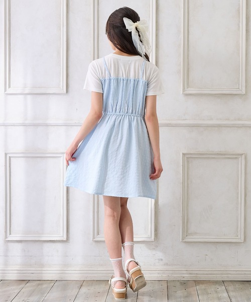 Amourire girl（アムリールガール）の「シャーリングデザイン Tシャツドッキングワンピース（ワンピース・キッズ・ブラック/サックスブルー・160cm/150cm/140cm/130cm）」の18枚目の写真