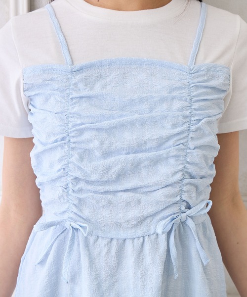 Amourire girl（アムリールガール）の「シャーリングデザイン Tシャツドッキングワンピース（ワンピース・キッズ・ブラック/サックスブルー・160cm/150cm/140cm/130cm）」の19枚目の写真