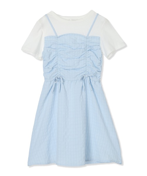 Amourire girl（アムリールガール）の「シャーリングデザイン Tシャツドッキングワンピース（ワンピース・キッズ・ブラック/サックスブルー・160cm/150cm/140cm/130cm）」の21枚目の写真