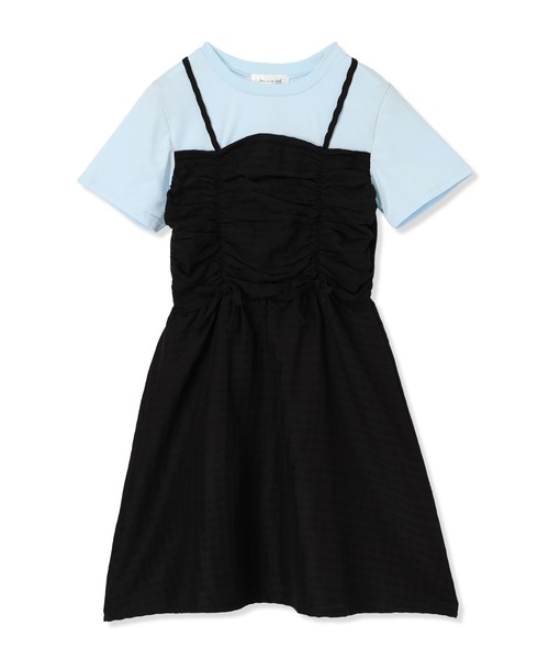 Amourire girl（アムリールガール）の「シャーリングデザイン Tシャツドッキングワンピース（ワンピース・キッズ・ブラック/サックスブルー・160cm/150cm/140cm/130cm）」の20枚目の写真