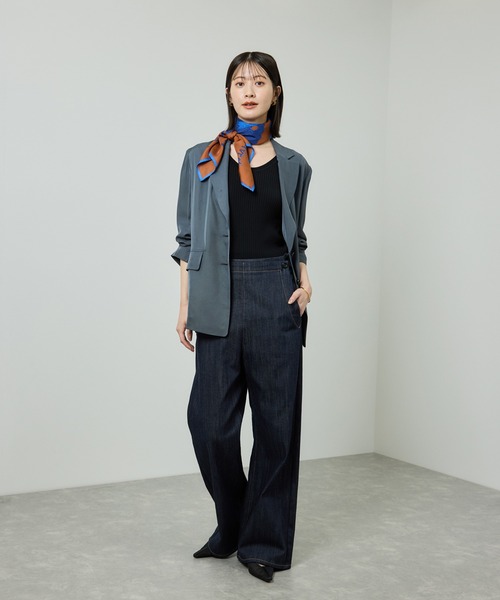 ROPE'（ロペ）の「ワイドリブラウンドネック スーパーメリノウール ニット/イージーケア（ニット/セーター・レディース・グレー/オフホワイト/ブラック・FREE）」の8枚目の写真