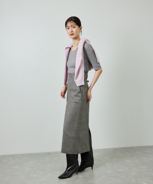 ROPE'（ロペ）の「ワイドリブラウンドネック スーパーメリノウール ニット/イージーケア（ニット/セーター・レディース・グレー/オフホワイト/ブラック・FREE）」の9枚目の写真