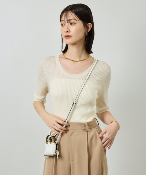 ROPE'（ロペ）の「ワイドリブラウンドネック スーパーメリノウール ニット/イージーケア（ニット/セーター・レディース・グレー/オフホワイト/ブラック・FREE）」の12枚目の写真