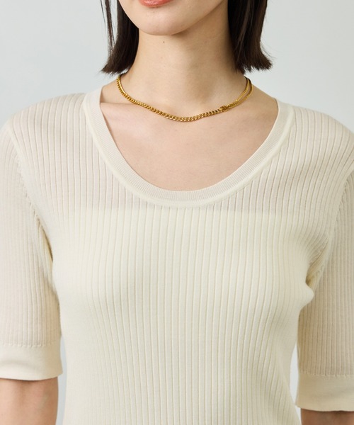 ROPE'（ロペ）の「ワイドリブラウンドネック スーパーメリノウール ニット/イージーケア（ニット/セーター・レディース・グレー/オフホワイト/ブラック・FREE）」の19枚目の写真