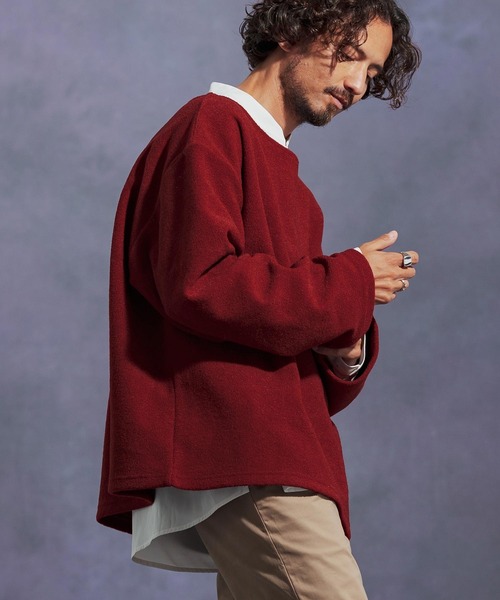 Jih Nunc(ジーヌンク)の「mlt5306-ボートネックルーズシルエット起毛カットソー(Tシャツ/カットソー・メンズ・グリーン/レッド/ブラウン/ブラック・L/M/S)」の4枚目の写真