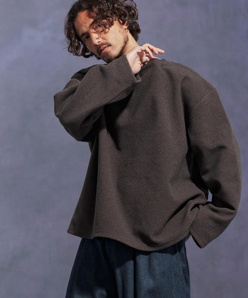 Jih Nunc(ジーヌンク)の「mlt5306-ボートネックルーズシルエット起毛カットソー(Tシャツ/カットソー・メンズ・グリーン/レッド/ブラウン/ブラック・L/M/S)」の12枚目の写真