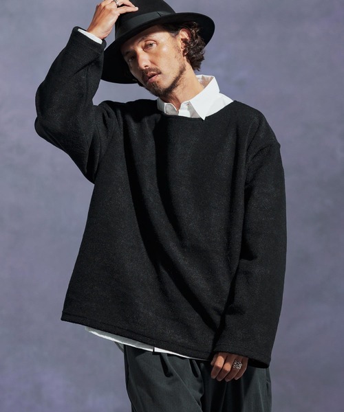 mlt5306-ボートネックルーズシルエット起毛カットソー（Tシャツ