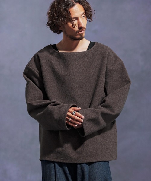 Jih Nunc(ジーヌンク)の「mlt5306-ボートネックルーズシルエット起毛カットソー(Tシャツ/カットソー・メンズ・グリーン/レッド/ブラウン/ブラック・L/M/S)」の10枚目の写真